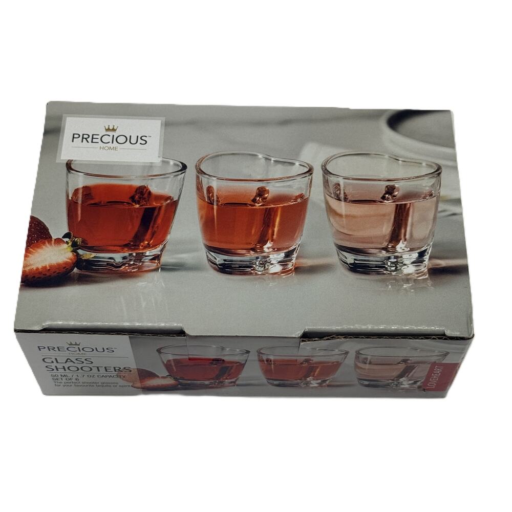 Precious Home Heart Shaped Shooters Shot Glasses 50ML/1.7oz Set Of 6